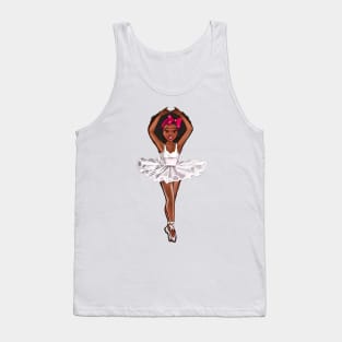 African American ballerina in white tutu and pink bow -#008 afro hair,brown skin ballerina Tank Top